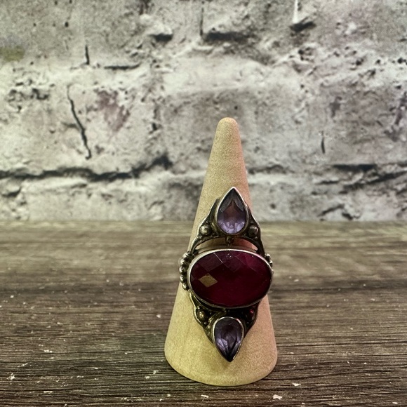 Vintage Sterling silver pink & purple gem stone ring size 7 from India - Picture 9 of 13